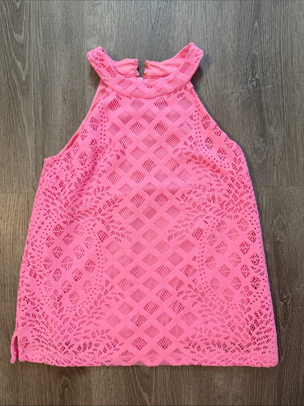 Lilly Pulitzer XXS Rayanne Pelican Pink Pineapple Geo Lace High Neck Halter Top